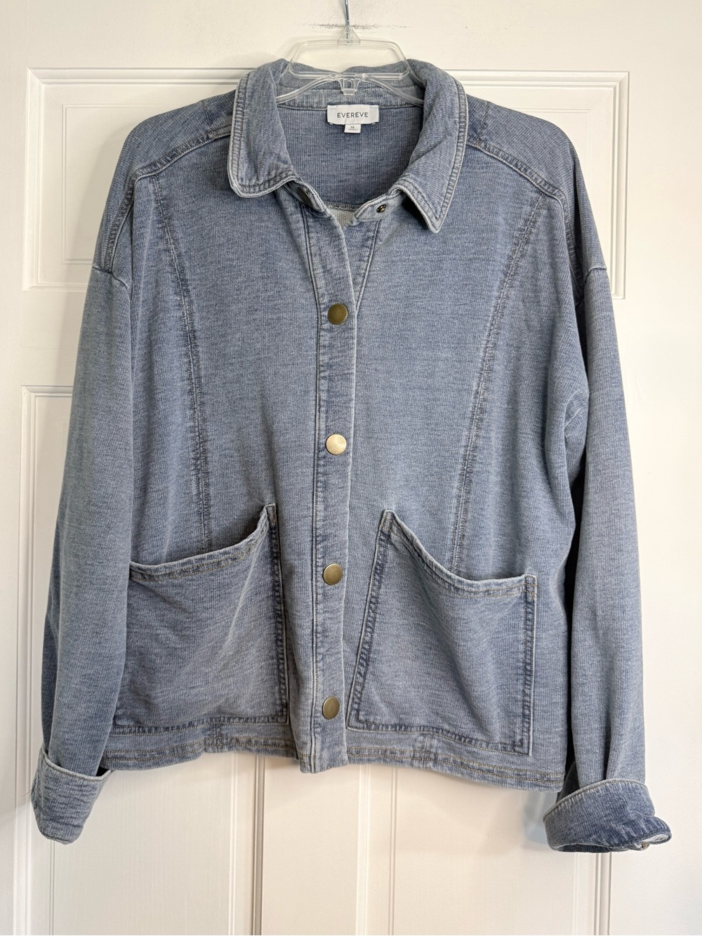 Evereve Women’s Blue Denim Look Barn Jacket - Picture 1 of 3